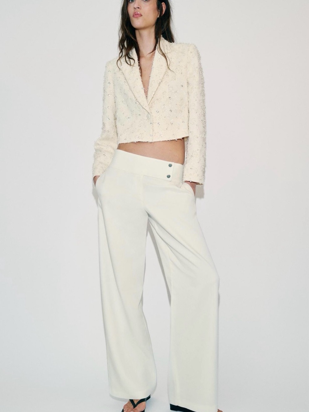 Zara Cream Wide-Leg Trousers